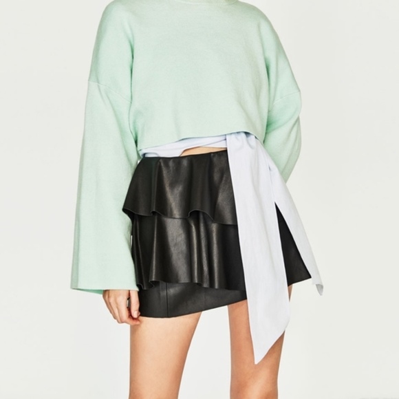 Zara Dresses & Skirts - Zara Black Leather Effect Tiered Ruffle Mini Skirt